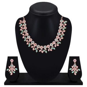 Gold Plated Crystal Necklace Jewellery Set with Earrings Suited for Party Wedding Festive for Women
