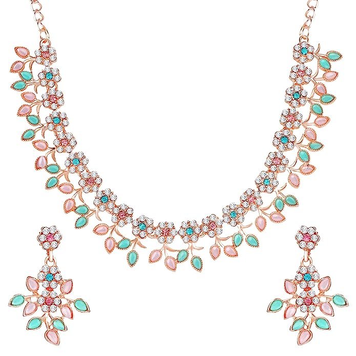 Gold Plated Crystal Necklace Jewellery Set with Earrings Suited for Party Wedding Festive for Women - Image 2