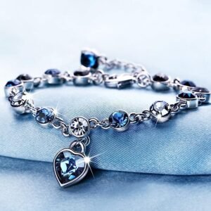 Royal Blue Crystal CZ Silver Plated Stylish Bracelet