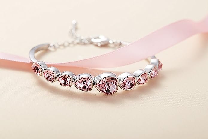 Pink Stylish Gifts Silver Plated Platinum Plated Austrian Crystal Charm Bracelet - Image 2