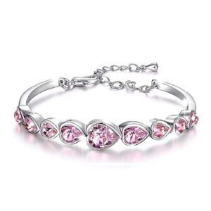 Pink Stylish Gifts Silver Plated Platinum Plated Austrian Crystal Charm Bracelet
