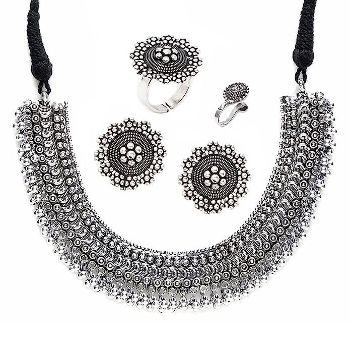 Oxidised Silver Traditional Necklace - Image 2