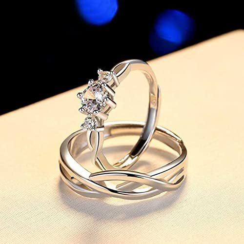 American diamond Adjustable Heart Love Ring Combo set Platinum Silver