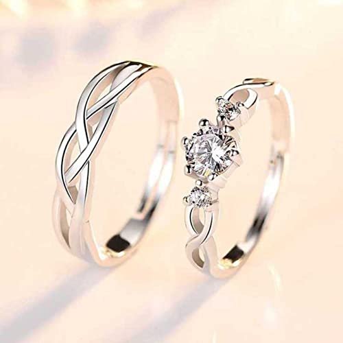 American diamond Adjustable Heart Love Ring Combo set Platinum Silver - Image 2